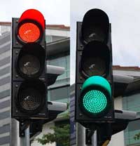 Red and green traffic signa
