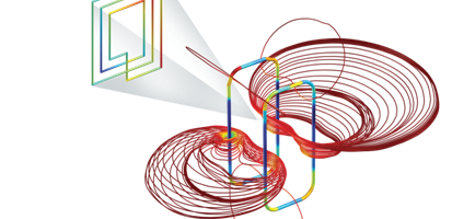 Figure 4: In an RFID, the reader antenna generates an electromagnetic field that energizes a chip inside the tag. Shown is the electromagnetic field in both parts.